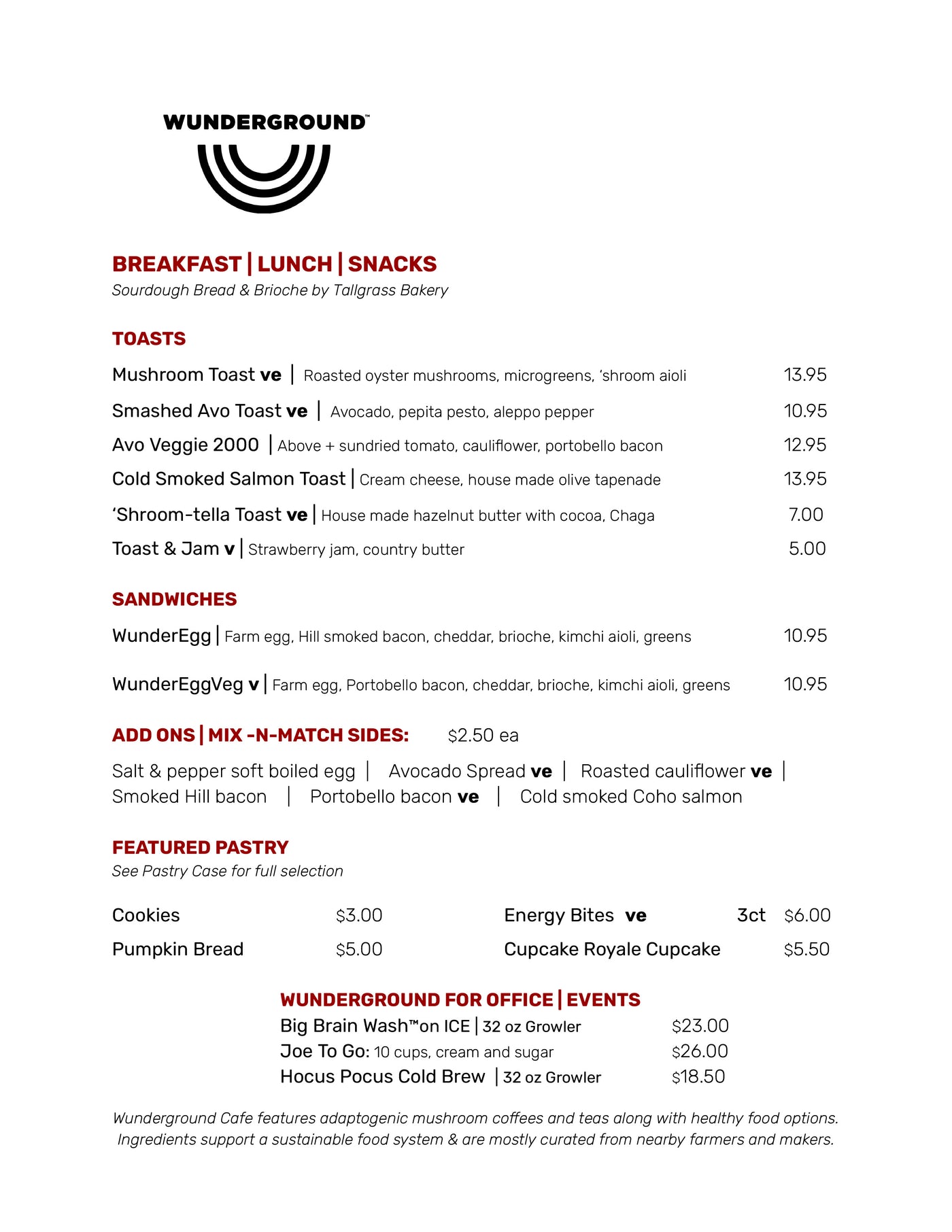 Wunderground Cafe Menu | Wunderground Coffee